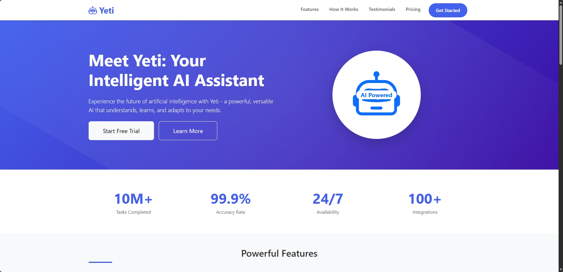 Preview Yeti – Advanced AI Assistant Landing Page (Bootstrap 5) 2